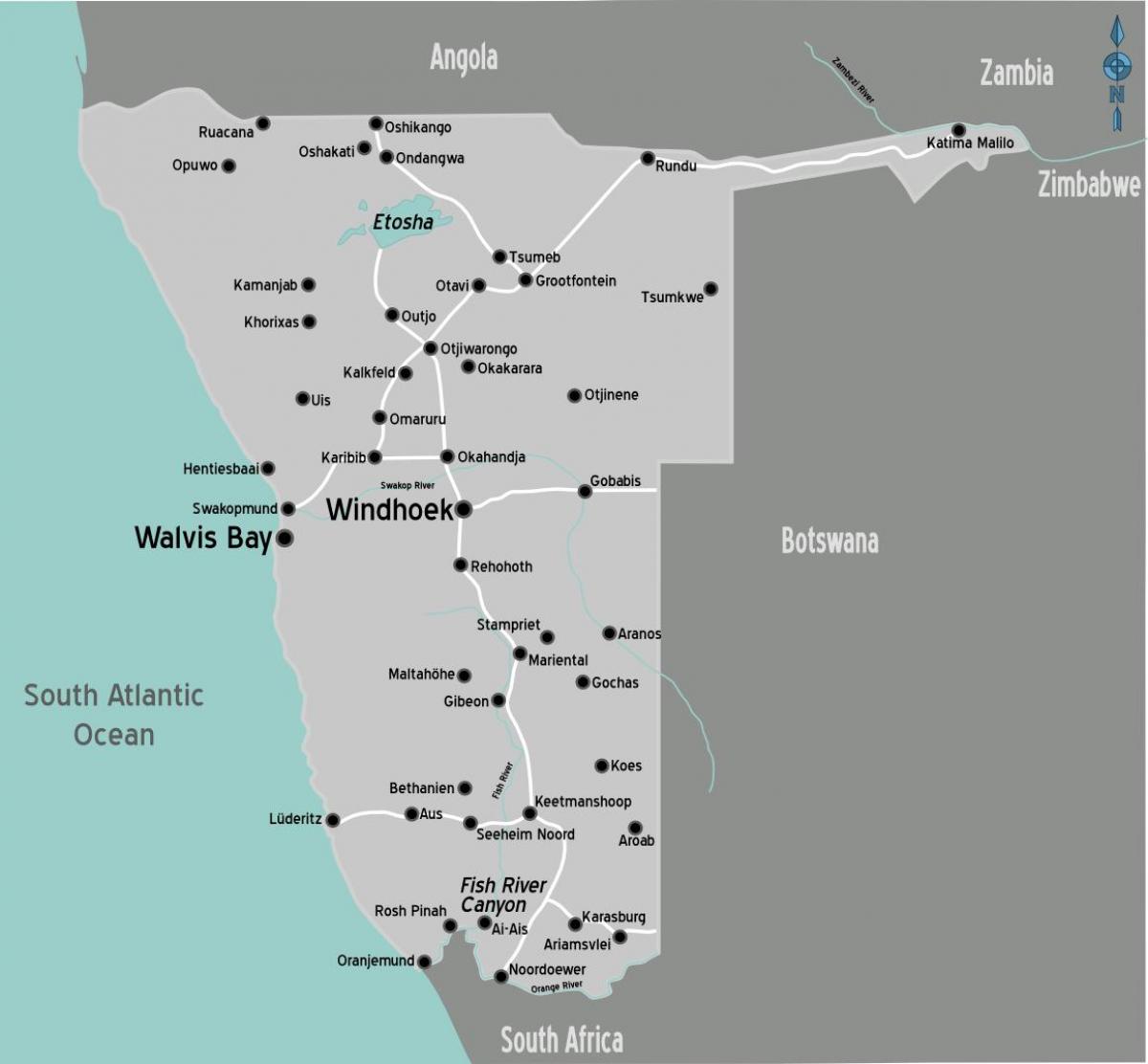 Mapa de las estaciones de gasolina de Namibia