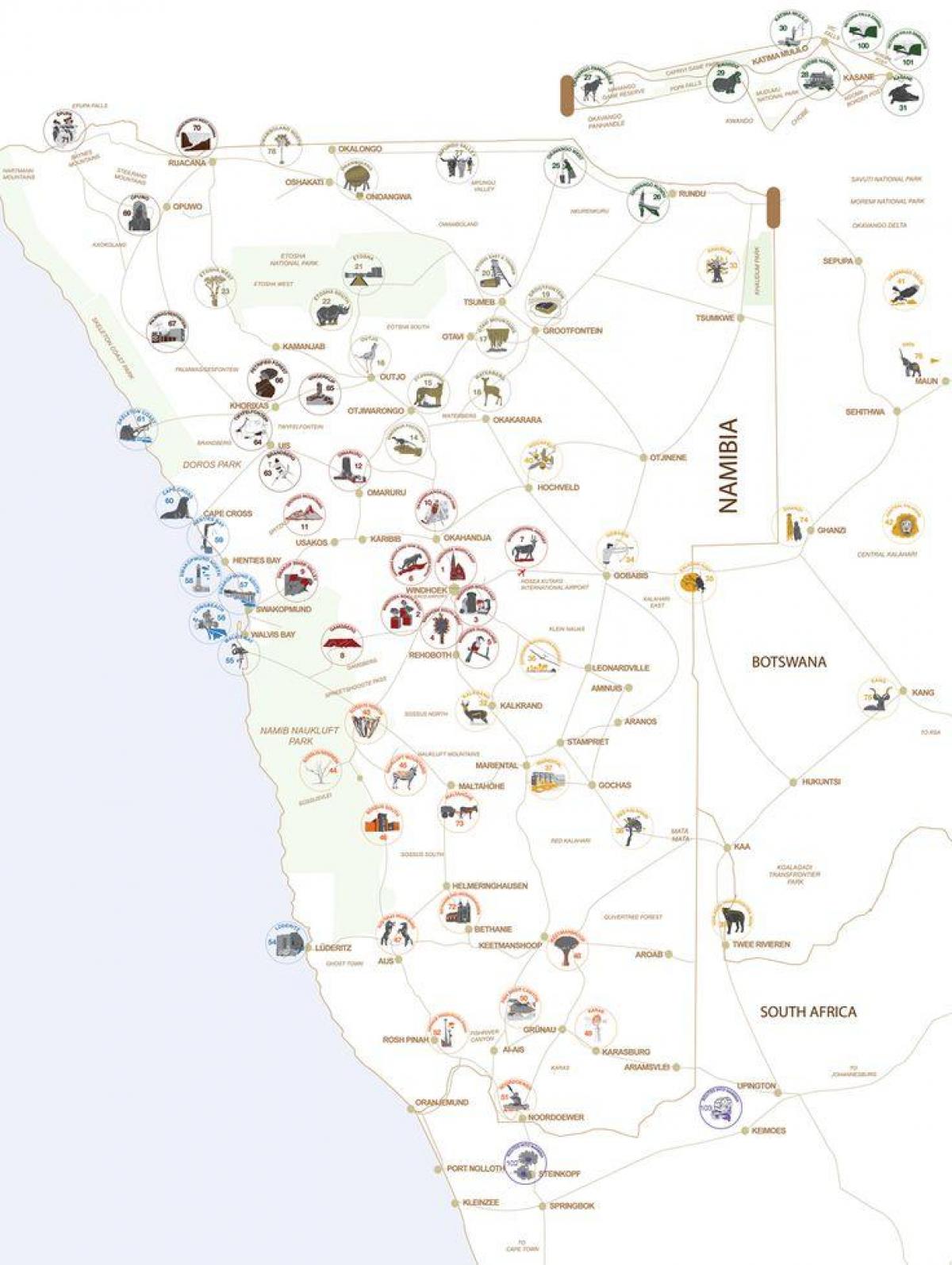 Mapa de Namibia tour de planificación
