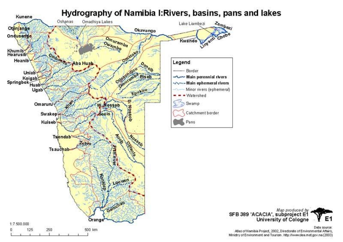 Namibia ríos mapa